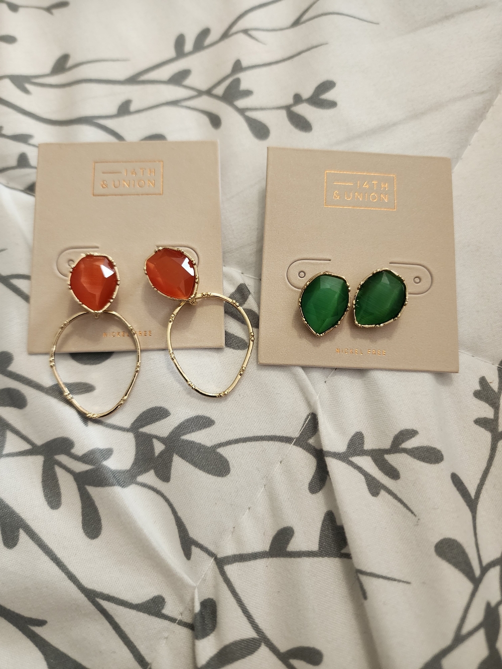 Nordstrom 14th & Union Gold-Tone Earrings with Orange and Green Stones